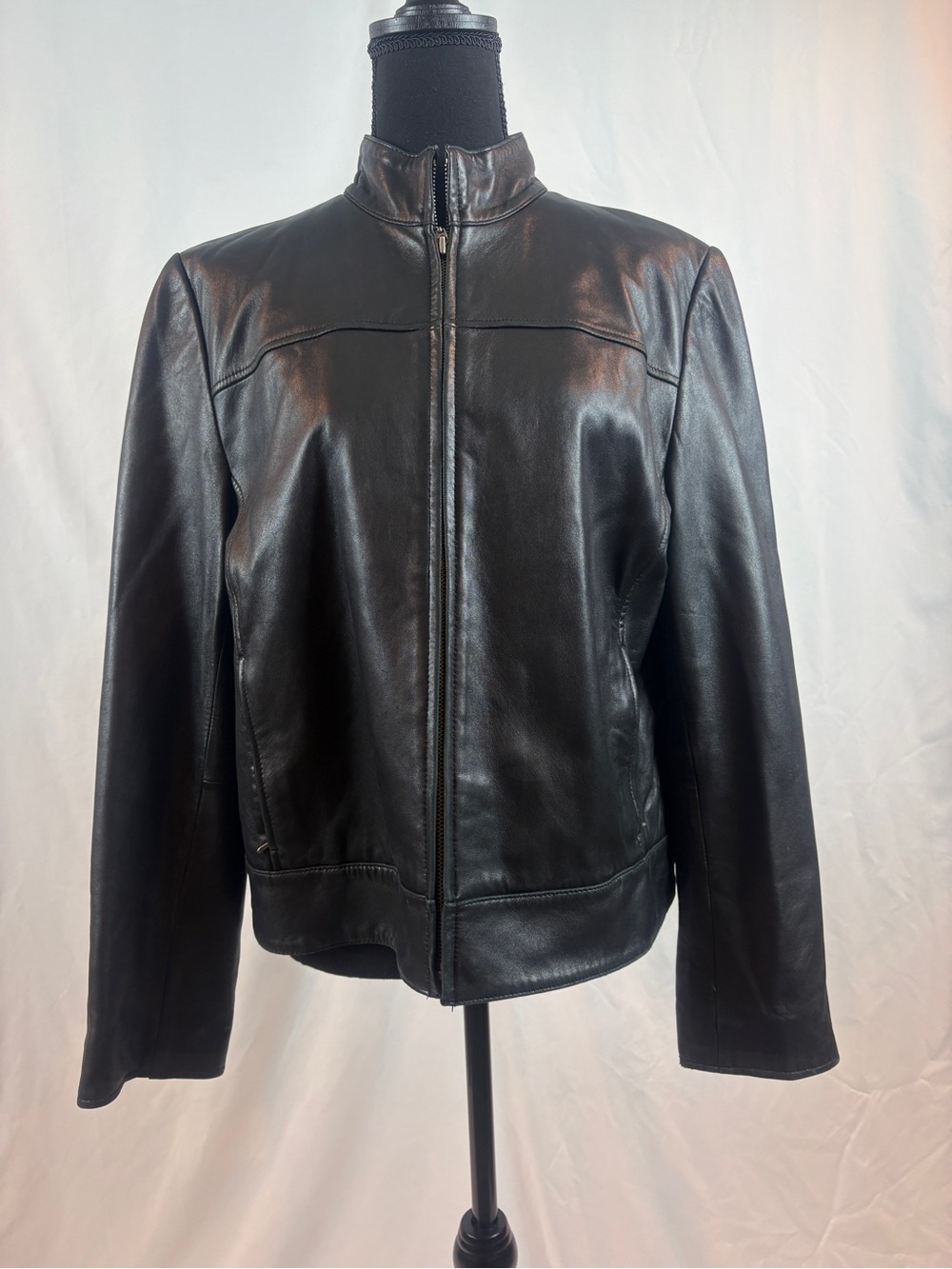 Valerie Stevens Black Lambskin Leather Jacket Size Large